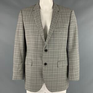 HUGO BOSS Size 44 Black White Glenplaid Virgin Wool Sport Coat